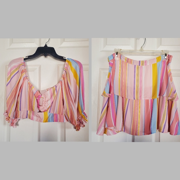 Showpo Ressy Mini Skit Size 10 Khaia Keyhole Top Size 8 Multi Stripe Set - Picture 3 of 16
